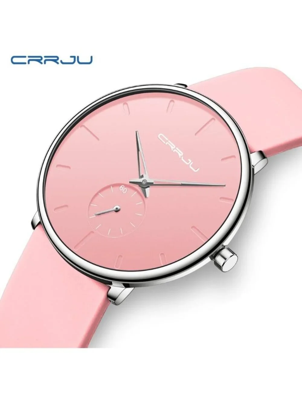 Crrju Mens Pink Stylish Waterproof Quartz Unisex Ultra Silicone Band Round Watch